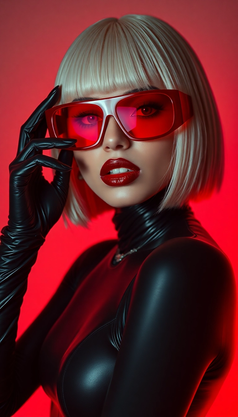 iPhone AI Y2K Woman Fashion Model in Black and Red Sophisticated Background